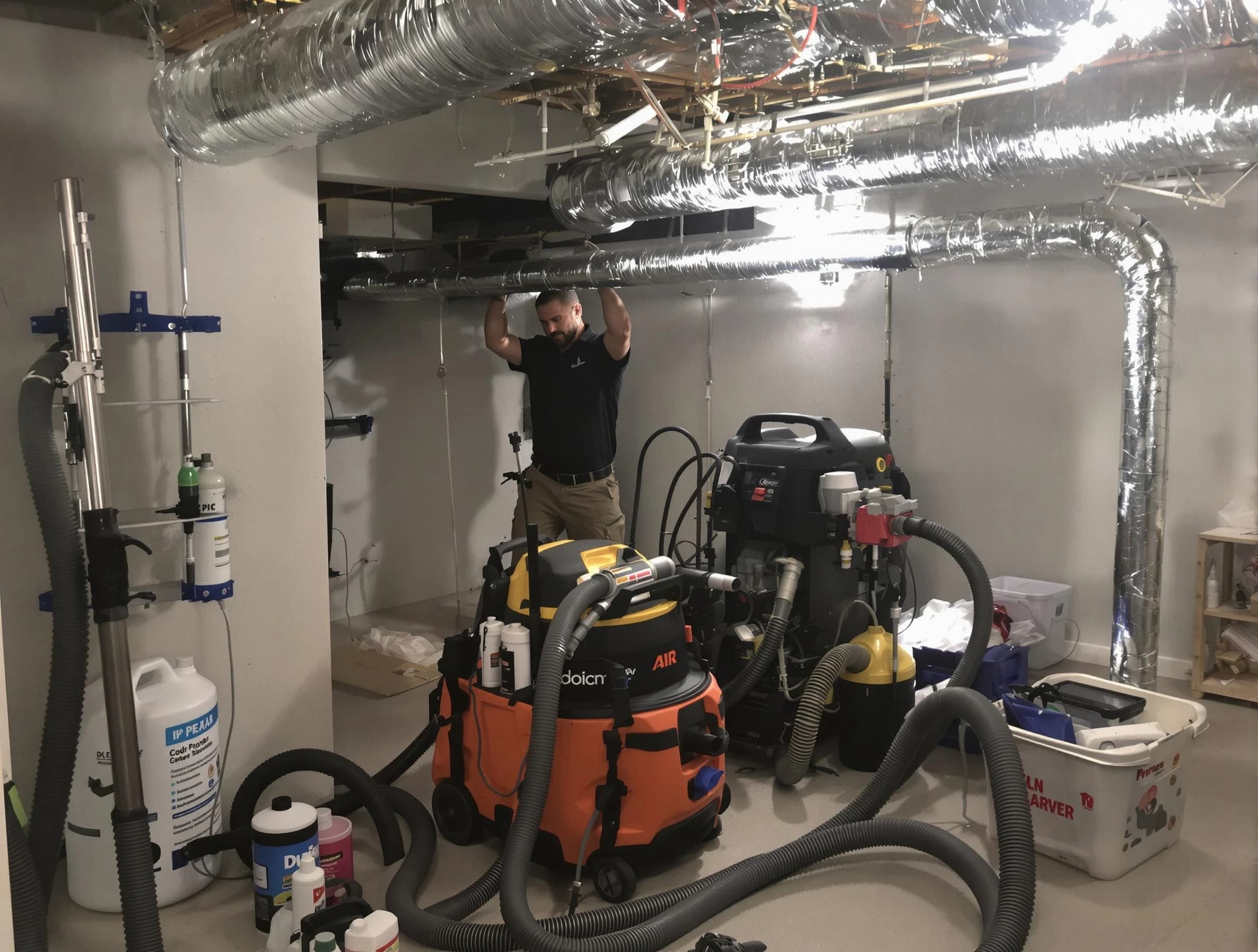 Fall River Air Duct Cleaning specialist performing professional mold removal from air ducts using safety equipment in Fall River