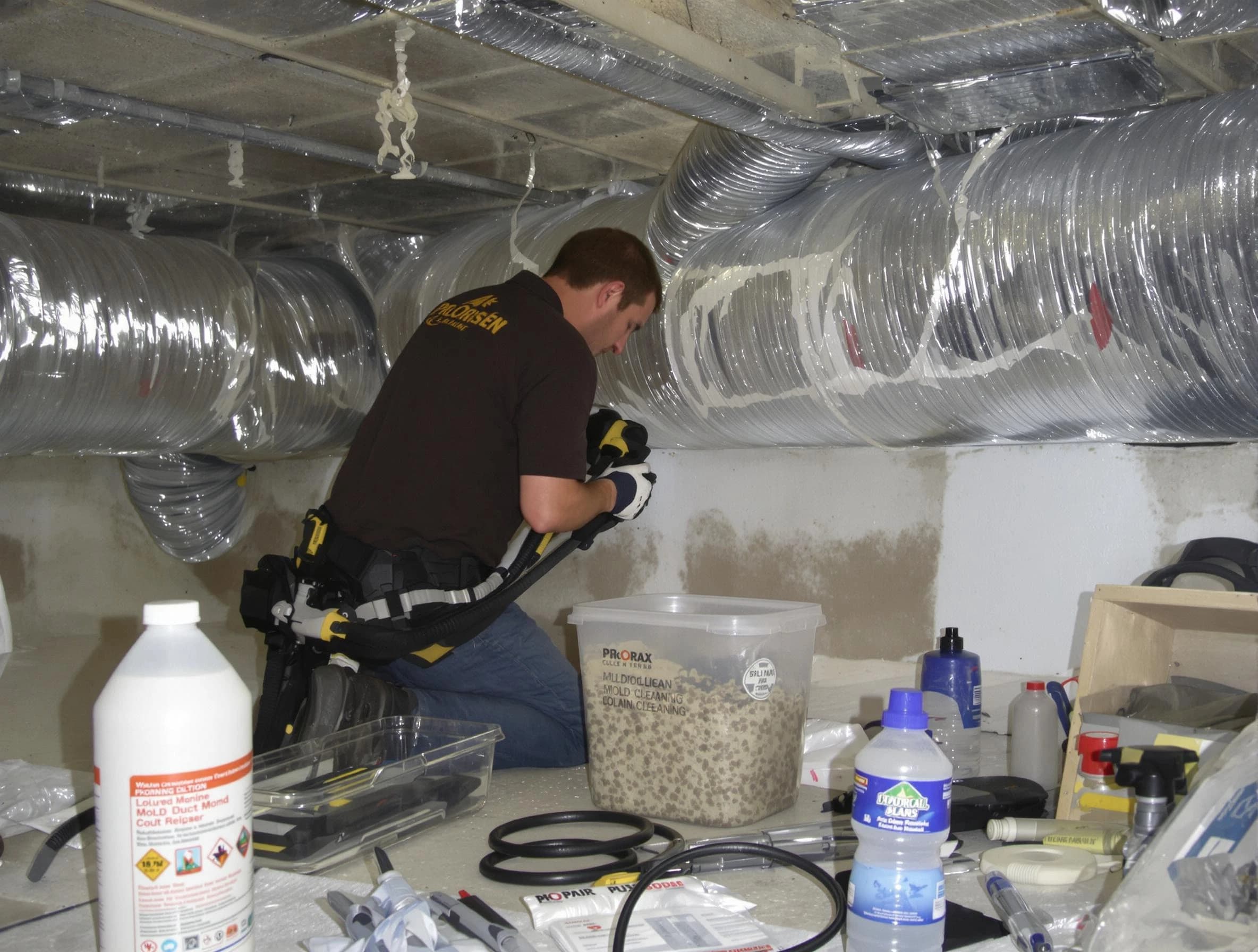 Fall River Air Duct Cleaning specialist performing professional mold removal from air ducts in Fall River