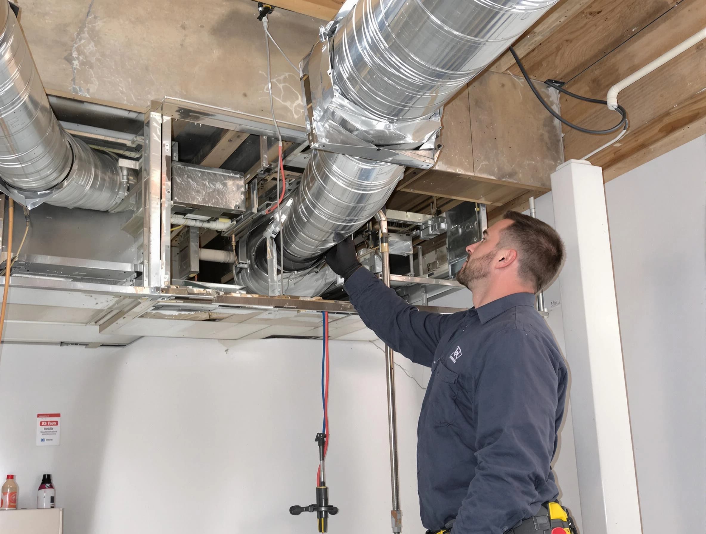 Fall River Air Duct Cleaning technician performing professional air duct repair using specialized tools in Fall River