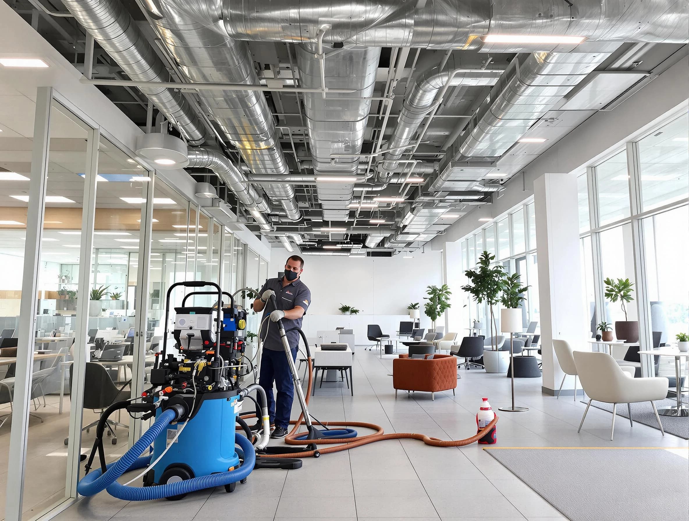 Fall River Air Duct Cleaning team conducting comprehensive commercial duct cleaning at a business location in Fall River