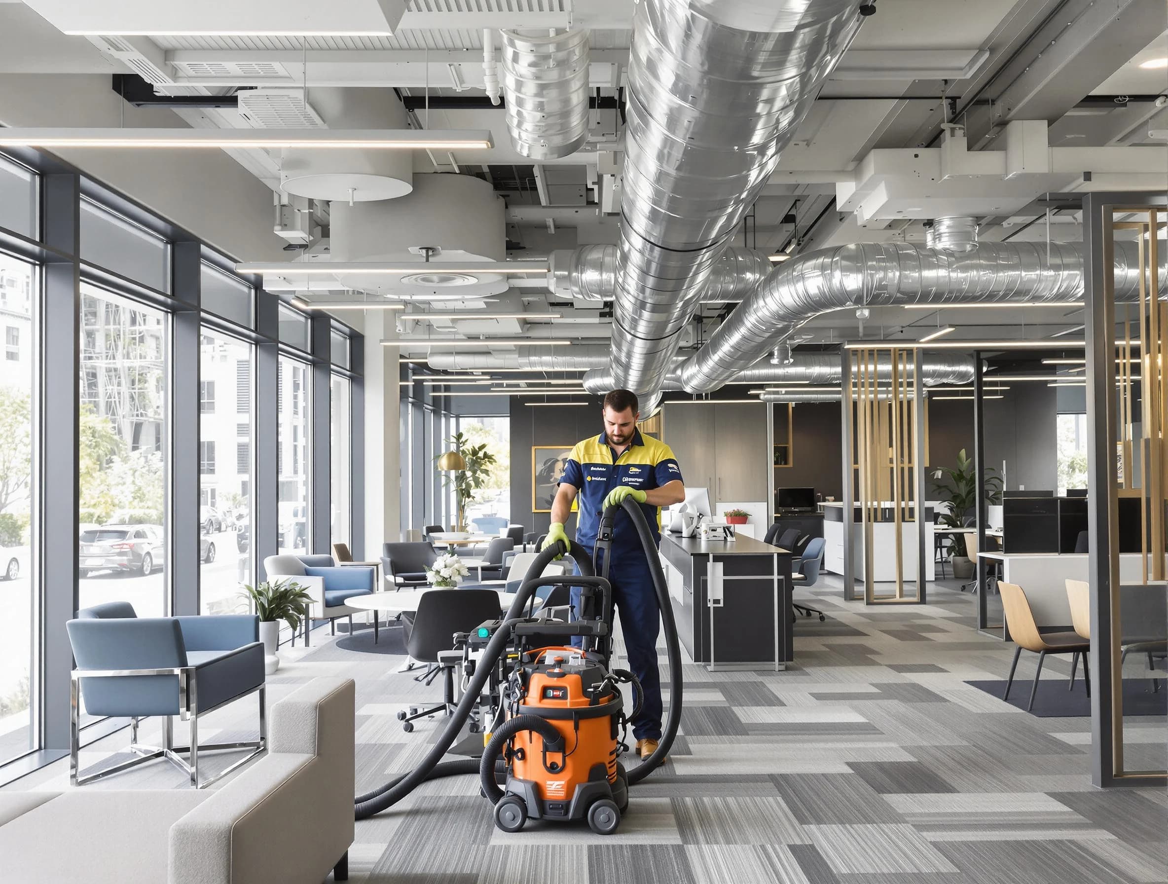 Fall River Air Duct Cleaning team performing thorough commercial duct cleaning at a Fall River business center